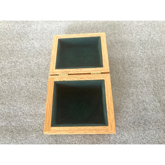 Wooden Jewelry Trinket Momento Box Engraved Snow on Evergreen Trees Signed - Picture 3 of 6